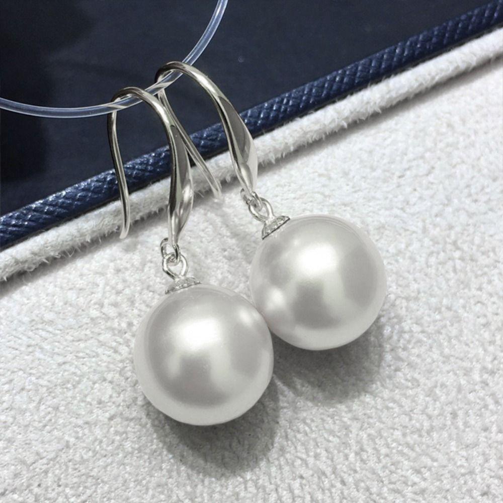 Simulation Freshwater Pearl Long Earrings Ball Shape Ear Hook Simple Drop Earrings  Female