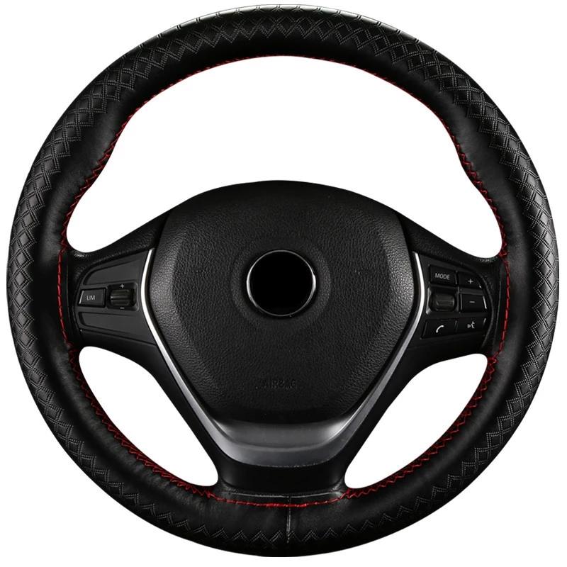 Чехол на руль автомобиля, 38 см, сделай сам, натуральная кожа, тисненая оплетка на руле с игольной нитью, автомобильный Стайлинг