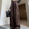 Fashion Street PU Leather Loose Wide Leg Pants Women Vintage Autumn and Winter Drawstring Casual Trousers Women Elegant Solid Floor Ladies Pants 25683