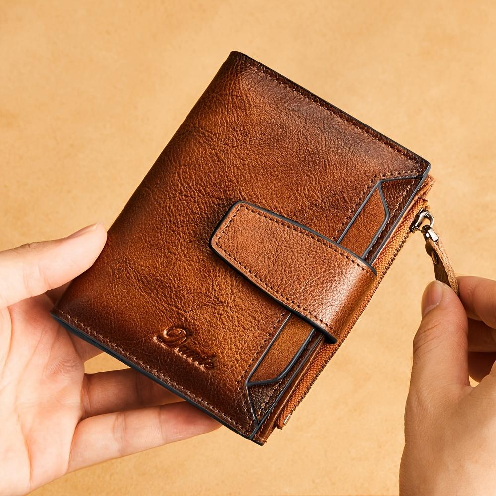 Мужские кошельки RFID из натуральной кожи, трехслойные кошельки для мужчин с окошком для удостоверения личности и держателем кредитной карты, мужской кошелек, мужской кошелек в стиле ретро