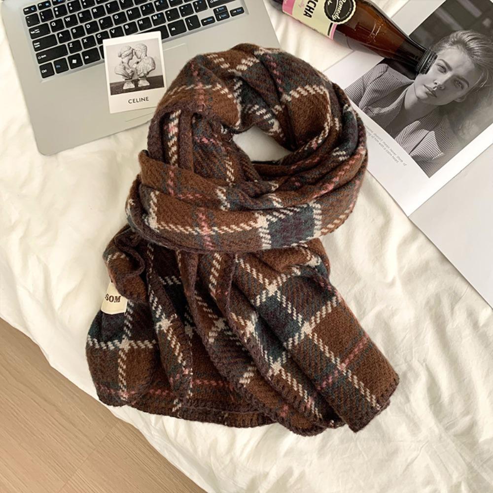 Cashmere Red Plaid Scarf Plush Wool Scarves Simple Cashmere Scarves Lady