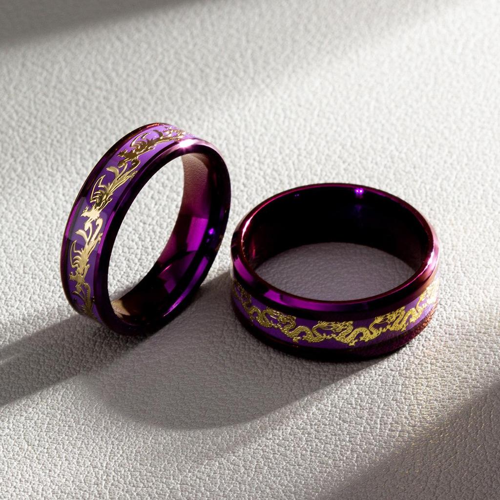 Jiu Zi Li Huo Dragon and Phoenix Titanium Steel Couple Rings - 25th Anniversary Edition