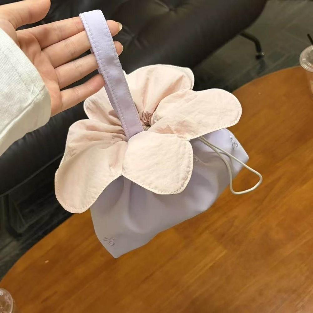 Bow Printed Flower Drawstring Handbag Polyester Storage Bag Vintage Polka Dot Tote Bag Shopping