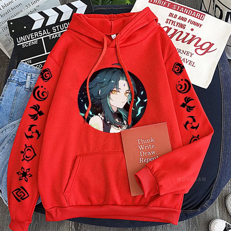 Harajuku Aesthetic Xiao Genshin Impact Game Anime Hoodies Long Sleeve Oversize Men Women Patchwork Winter Streetwear Sweatwear
