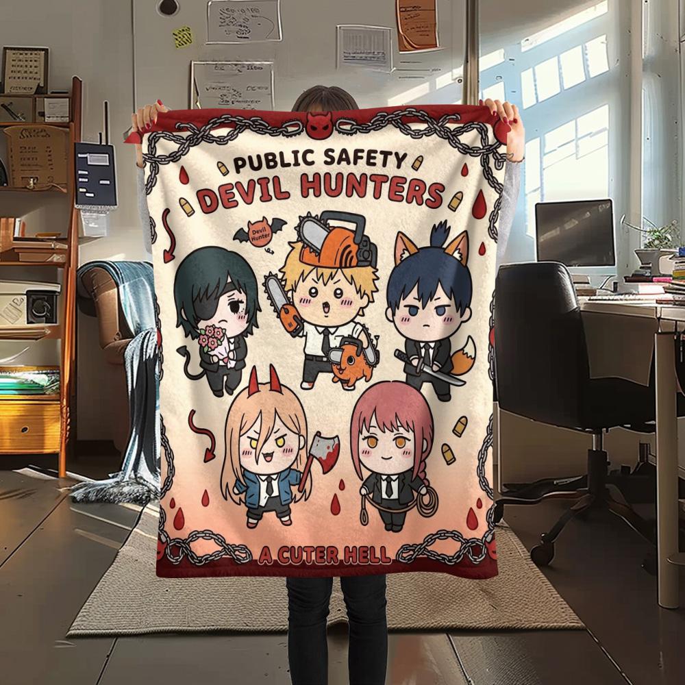 1PC Chainsaw Man Patterned Flannel Blanket Suitable For All Seasons For Home Decor Warmth And Comfort Gifts Holiday Present