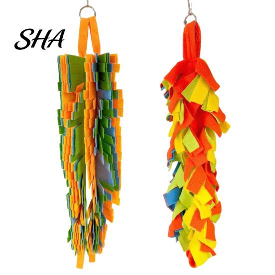 Colorful Pet Foraging Toy 2Pcs Parrot Chewing with Metal Hanging Ring, Felt Strips, Small Animal Bite Climbing Activity for Cockatiels Conures
