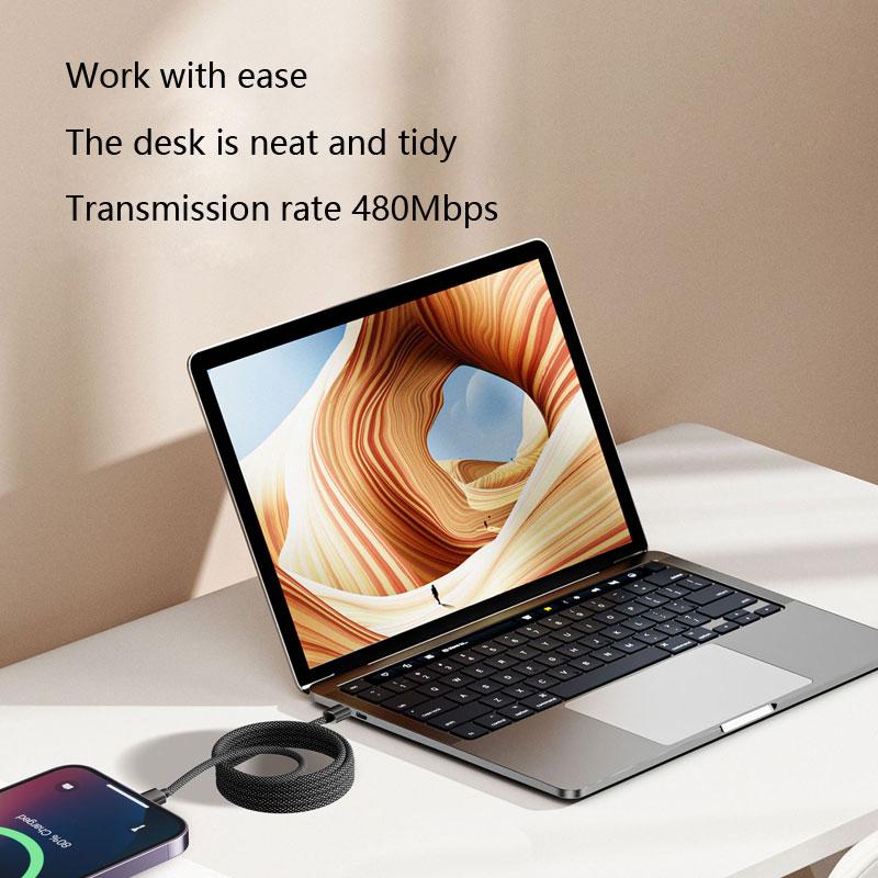 Магнитный поглощающий нанокабель для передачи данных, совместимый с мобильными телефонами Apple и Android, сверхбыстрый кабель для зарядки с оплеткой