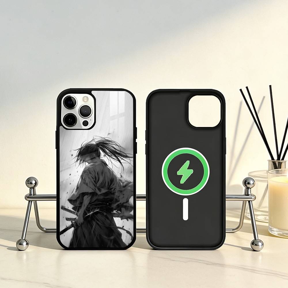 Чехол для телефона Аниме R-Бродяга Кэнсин Для iPhone 17, 16, 15, 14, 13, 12, 11 Plus, Pro Max Магнитный Для Magsafe Беспроводной Зарядки