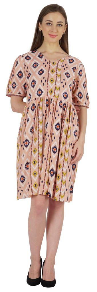 Bimba Printed Summer Shift Dress For Women V Neck Short Dress W  Pockets Western Midi