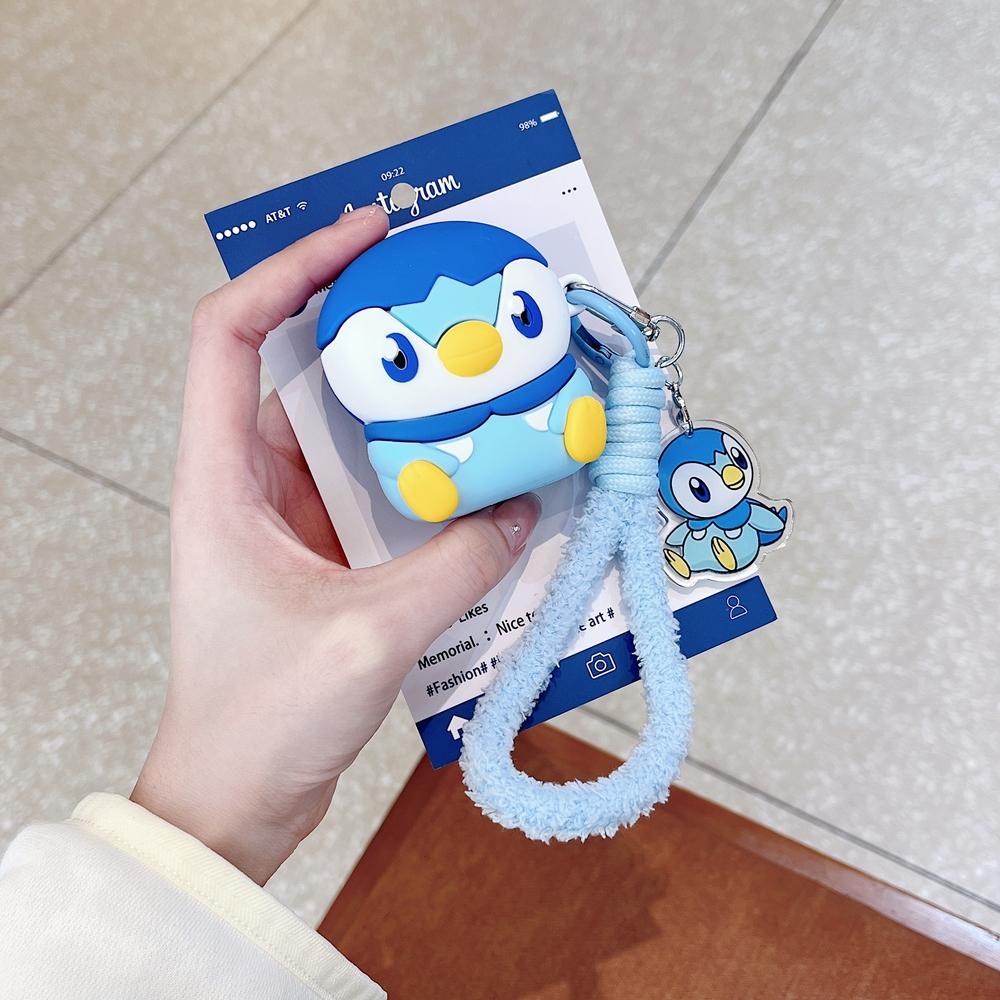 3D Cute Pocket Monsters Piplup Earphone Case For Airpods 4 2 3 Pro 3 2 Wireless Bluetooth Headset Protective Cover