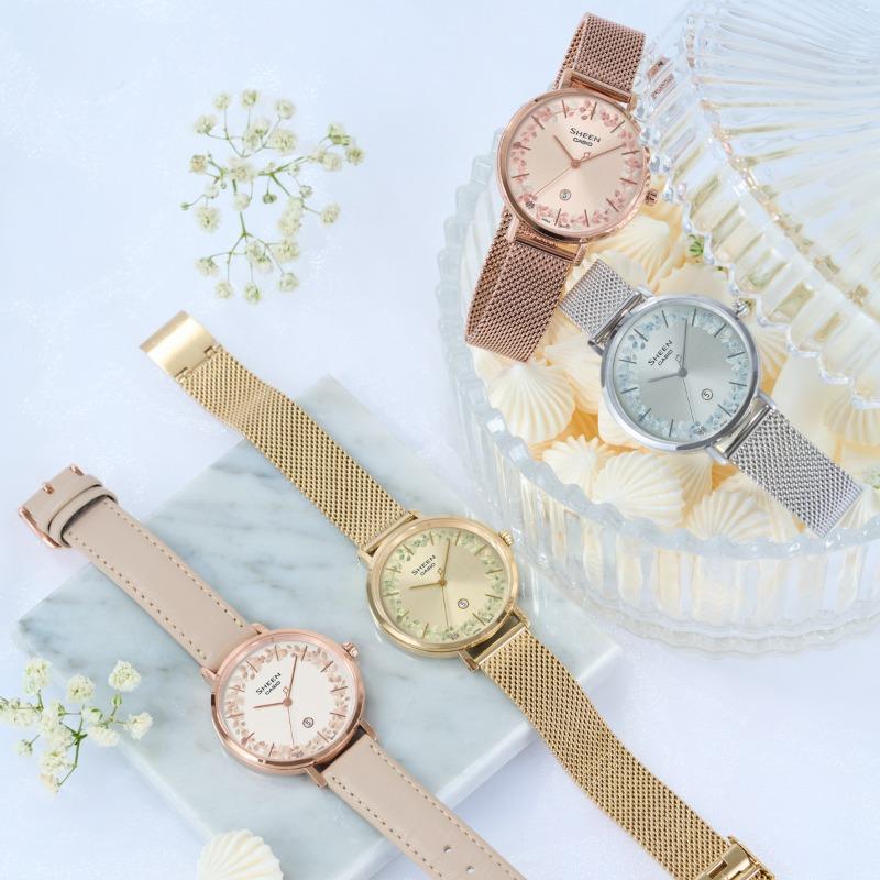 Casio Женские аналоговые кварцевые часы Sheen из нержавеющей стали с водозащитой 50 м SHE-4539FM-7A