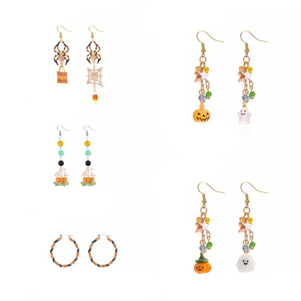 Rhinestone Halloween Earrings Ghost Spider Dangle Earrings Punk Pumpkin Ear Studs  Party