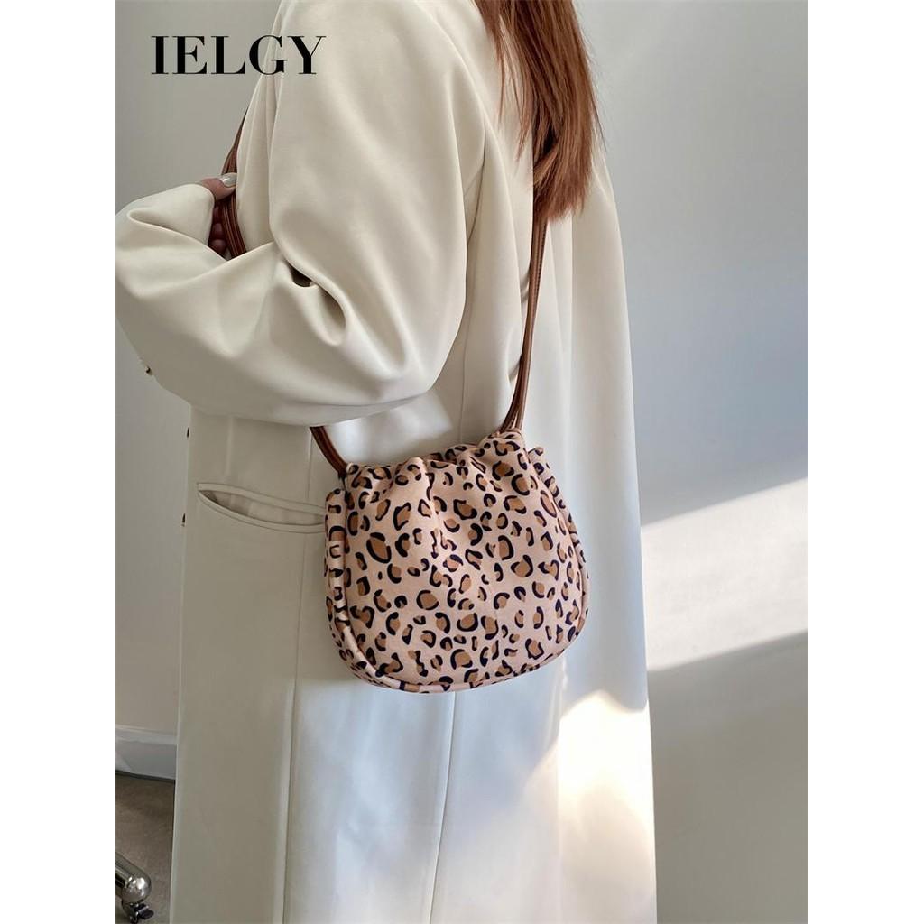 Ielgy Female Bag Autumn Winter Casual Simple Leopard Print Canvas All-Match Crossbody