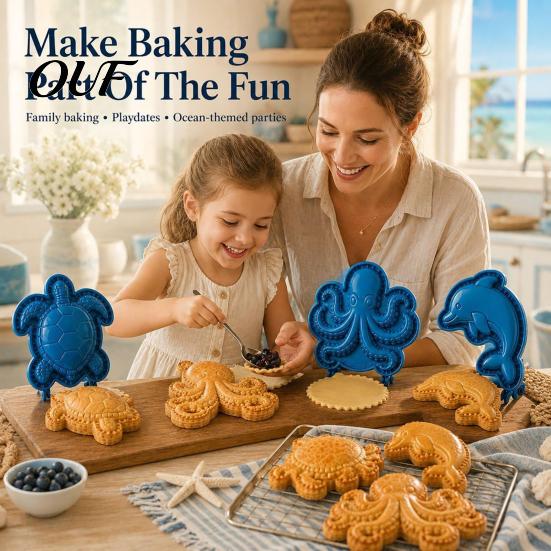 Portable Pastry Press for Parties Marine Animal Mini Pie Mold, Durable Non-stick Reusable Dough Cutter, Decorative Handheld Ravioli Tool Hand Cookies