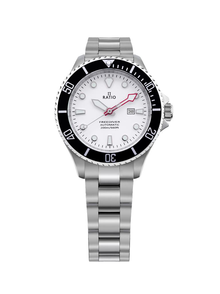 RATIO Женские часы FreeDiver Sapphire из нержавеющей стали с белым перламутровым циферблатом, автоматические RTFL841 200M