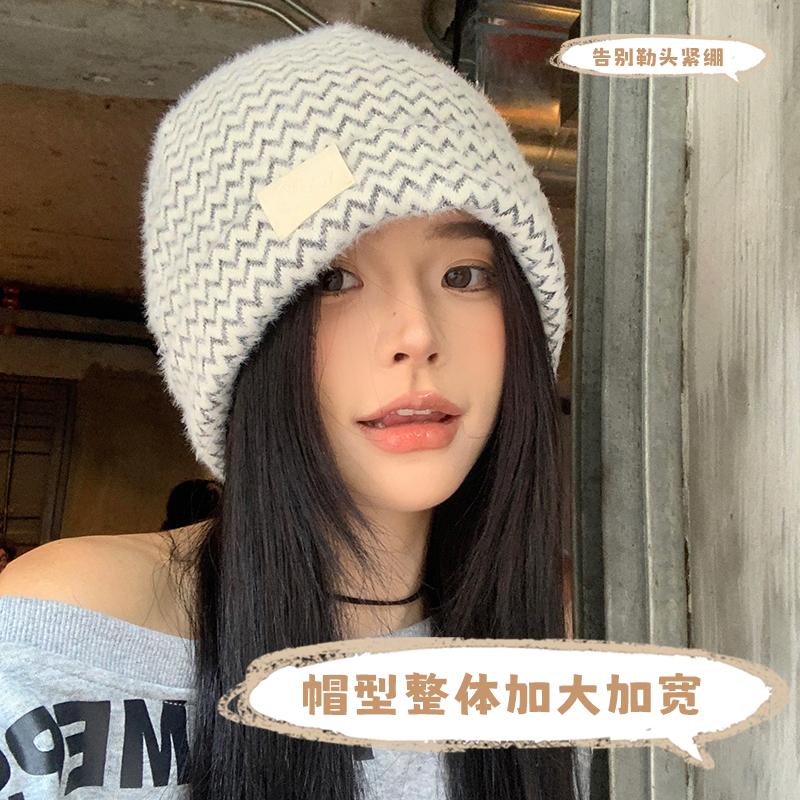 2024 осень и зима новая интернет-знаменитость шерстяная шапка большая окружность головы вязаная шапка женская теплая защитная шапка для ушей простая и модная