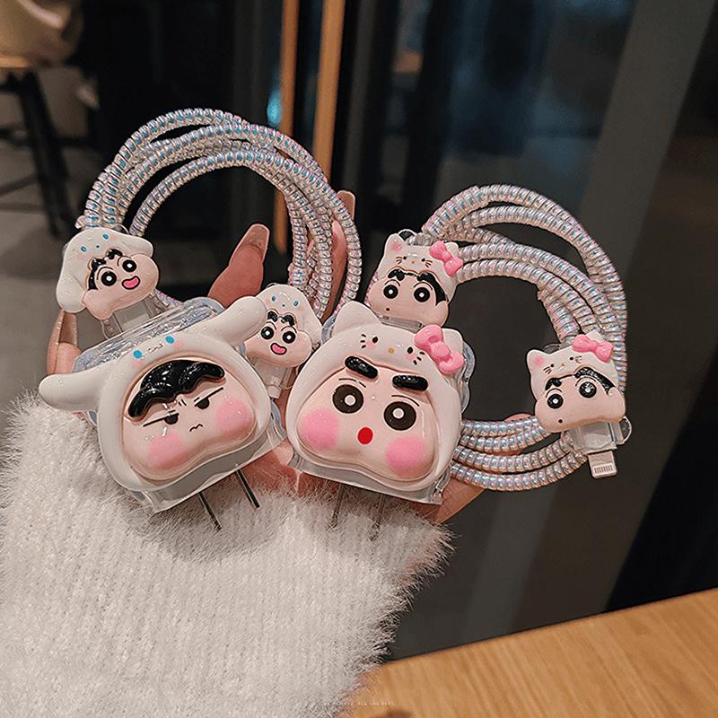 Милый мультяшный чехол для зарядного устройства Crayon Shin-Chan для iPhone 20 Вт, защитный чехол для адаптера питания с быстрой зарядкой