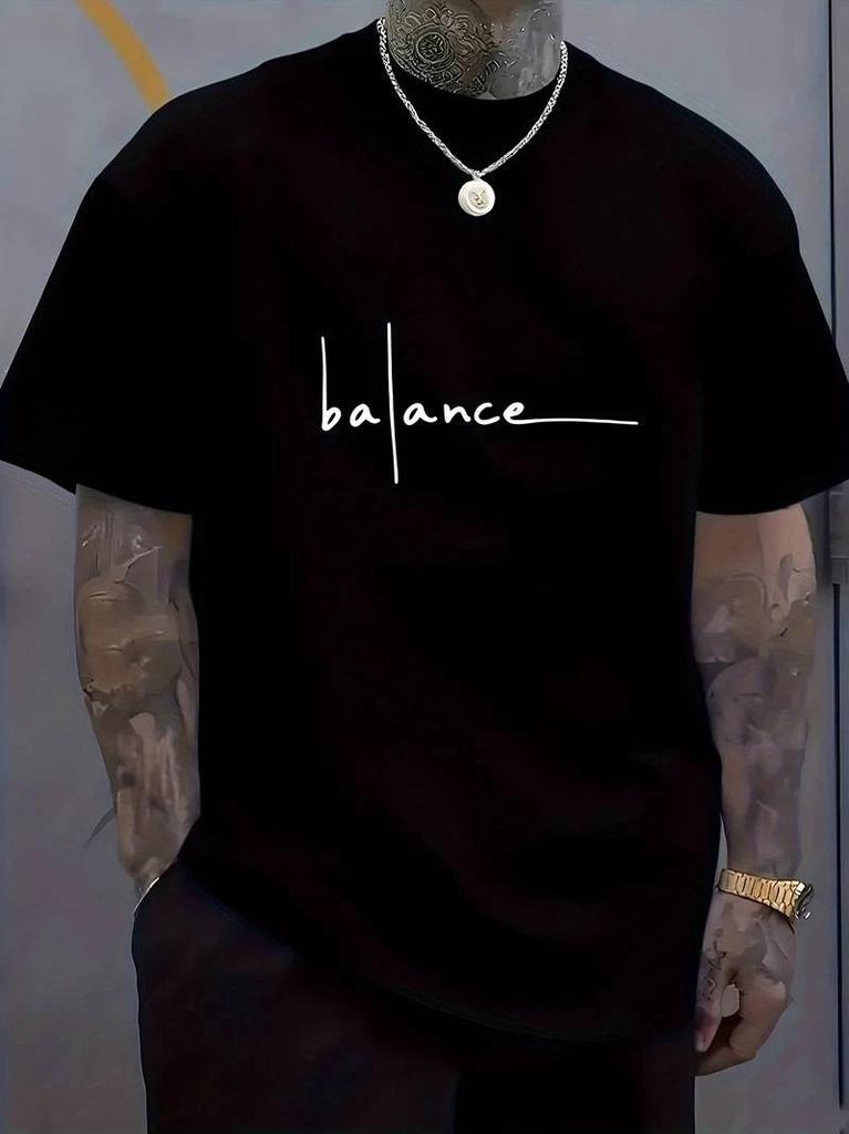 Men's 100% Cotton Balance Graphic T-Shirt Breathable Crew Neck Short Sleeve US