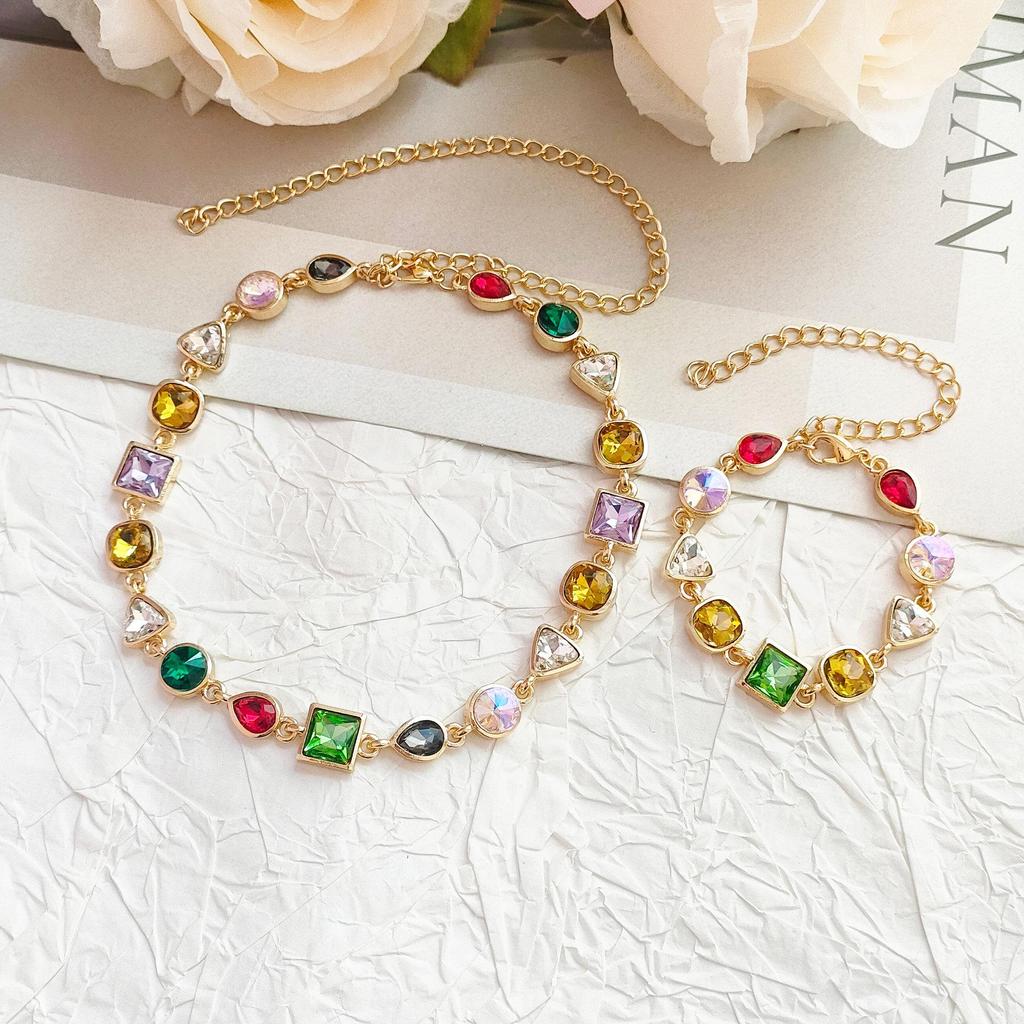 Spring/Summer Colorful Diamond Choker - Women's High-End, Versatile Design Clavicle Necklace