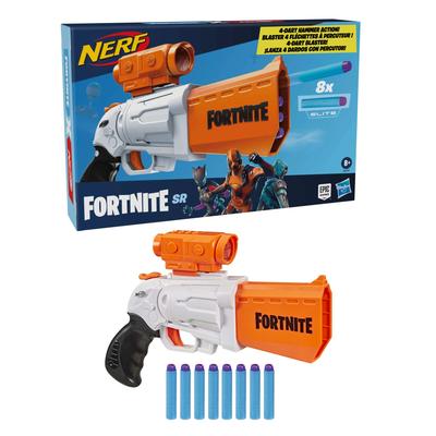 Hasbro Nerf Fortnite SR Ручной бластер с молоточковым механизмом, съемным прицелом и 8 дротиками, вместимость 4 дротика, для детей, подростков и взрослых, E9391, Оригинальный