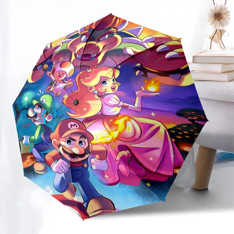 1pc Outdoor Umbrella with Super Mario Bros. Characters - Automatic Opening/Closing, Portable 3-Fold Design, 8-Bone Iron Frame - Perfect Gift for
