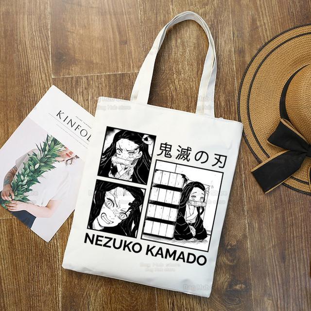 Tanjiro Nezuko Demon Slayer Холст Сумка Harajuku Женский Kimetsu No Yaiba Сумка для покупок Колледж Оригинальная сумка через плечо Ежедневное использование