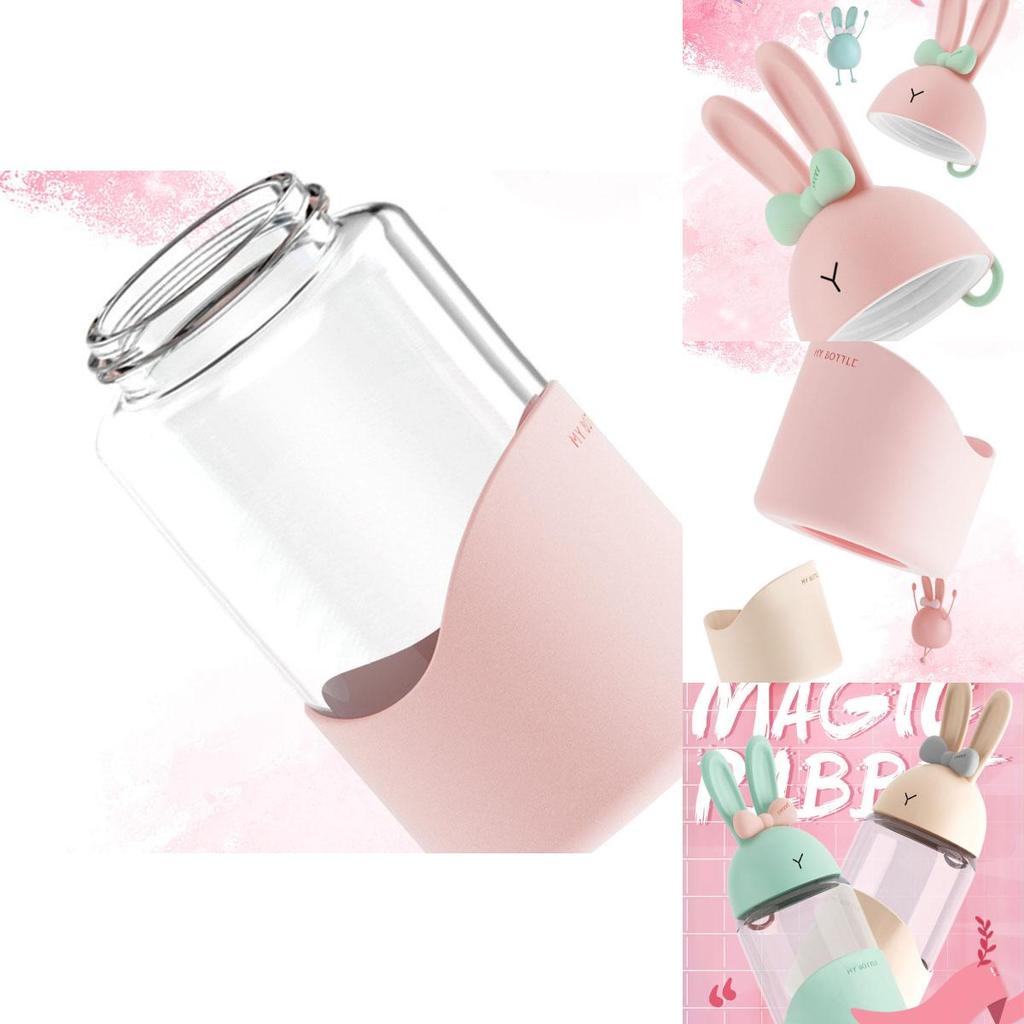 Очаровательная стеклянная бутылка для воды с кроликом для девочек, дорожная кружка с кроликом, чашка для сока
