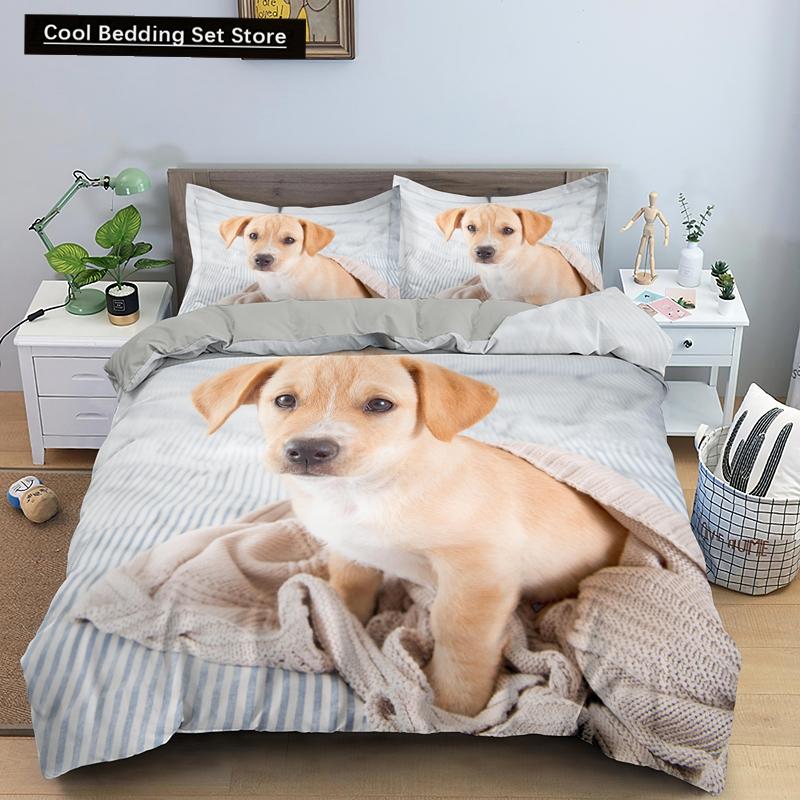 Animal Dog Duvet Cover King Queen Size Kids Cute Pet Puppy Them Bedding Set Corgi Golden Retriever 2/3pcs Polyester Quilt Cover