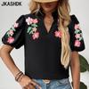 Женские модные повседневные летние весенние блузки и рубашки с цветочным узором и коротким рукавом с v-образным вырезом