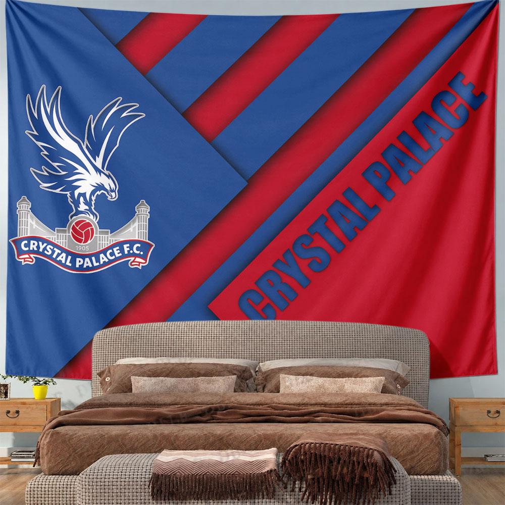 Diagonal blue and red stripes with a Crystal Palace F.C. logo overlay. Patterned tapestry for bedroom and living room home decor