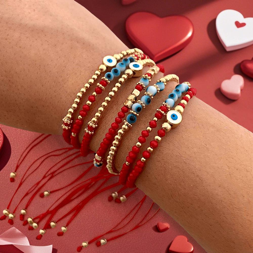 2025 Year of the Snake Lucky Red String Handmade Beaded Bracelet Set with Evil Eye for Couples