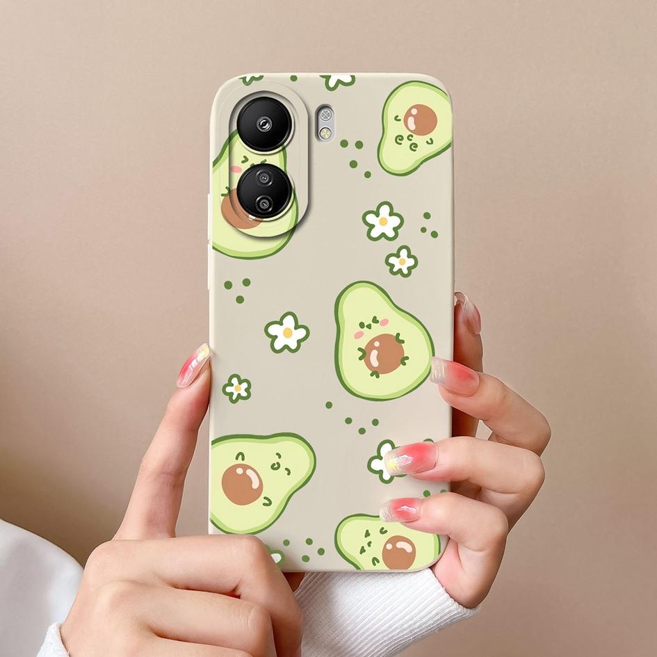Чехлы для Xiaomi Redmi A3 K60 K70 Pro K70E Note 13 Pro 13R 13C, милый матовый жидкий силикон с цветком авокадо, мягкая задняя крышка, защитный чехол для телефона, бампер