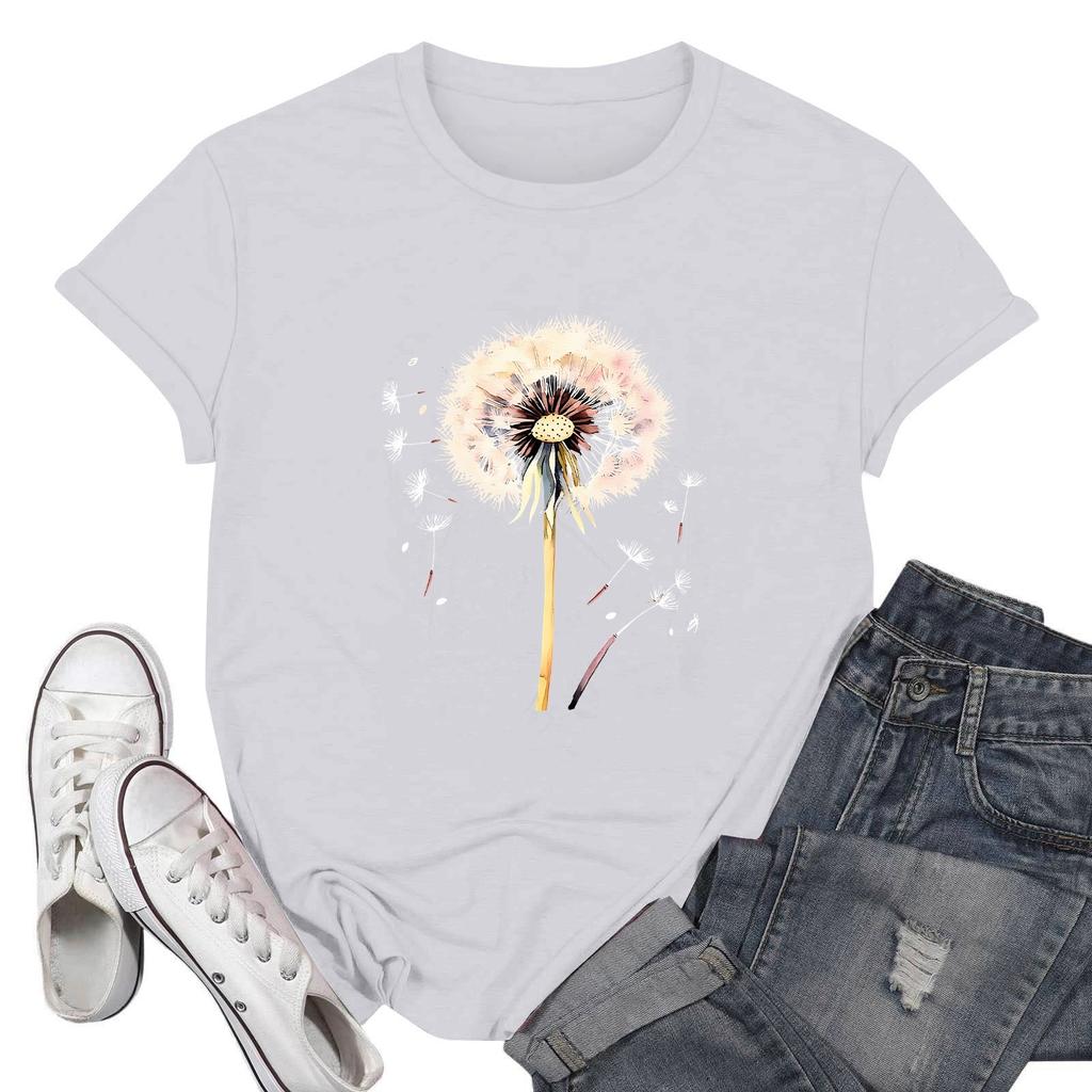 Women's Fashion Casual Printed Short Sleeve Round Neck Pullover Tops