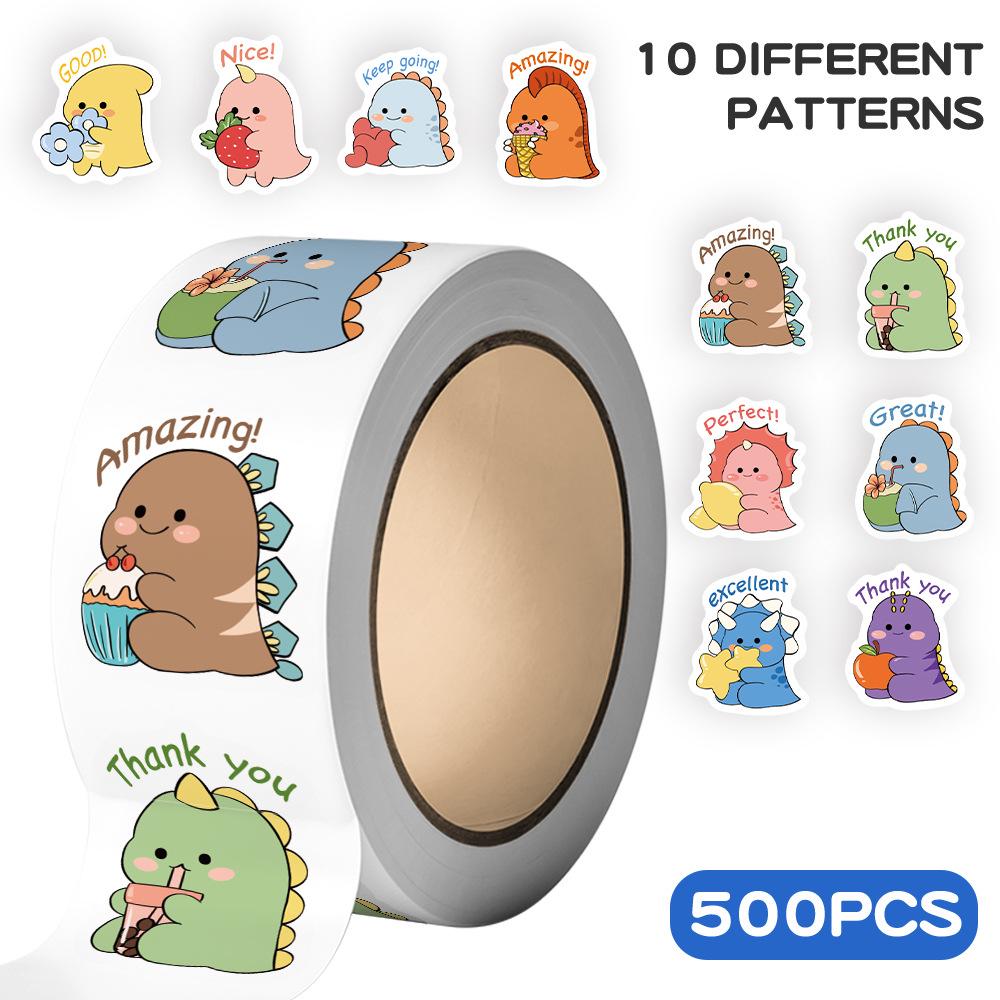Dinosaur Reward Stickers: 500-Count Roll for Kids - Perfect for Notebooks, Water Bottles, Phones & DIY Projects