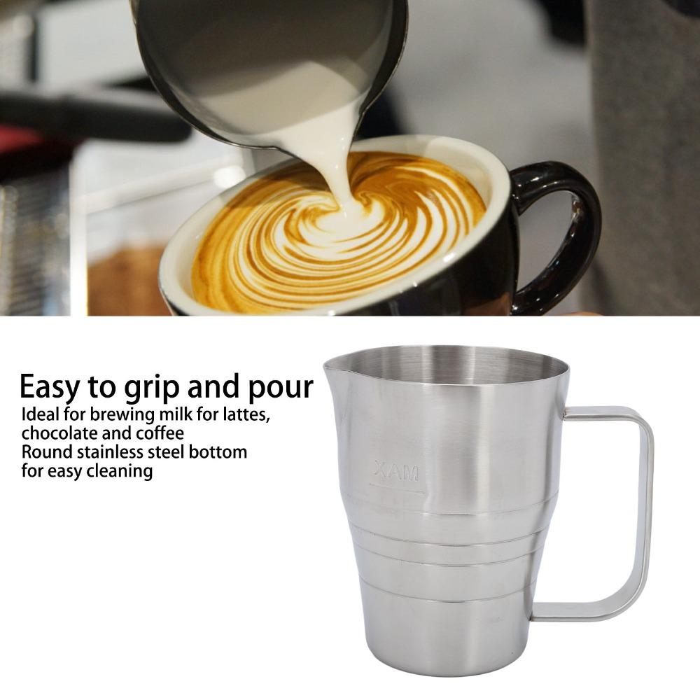 Silver Milk Frother Pitcher Stainless Steel Milk Steaming Pitcher Milk Frothing Cup  Latte Art