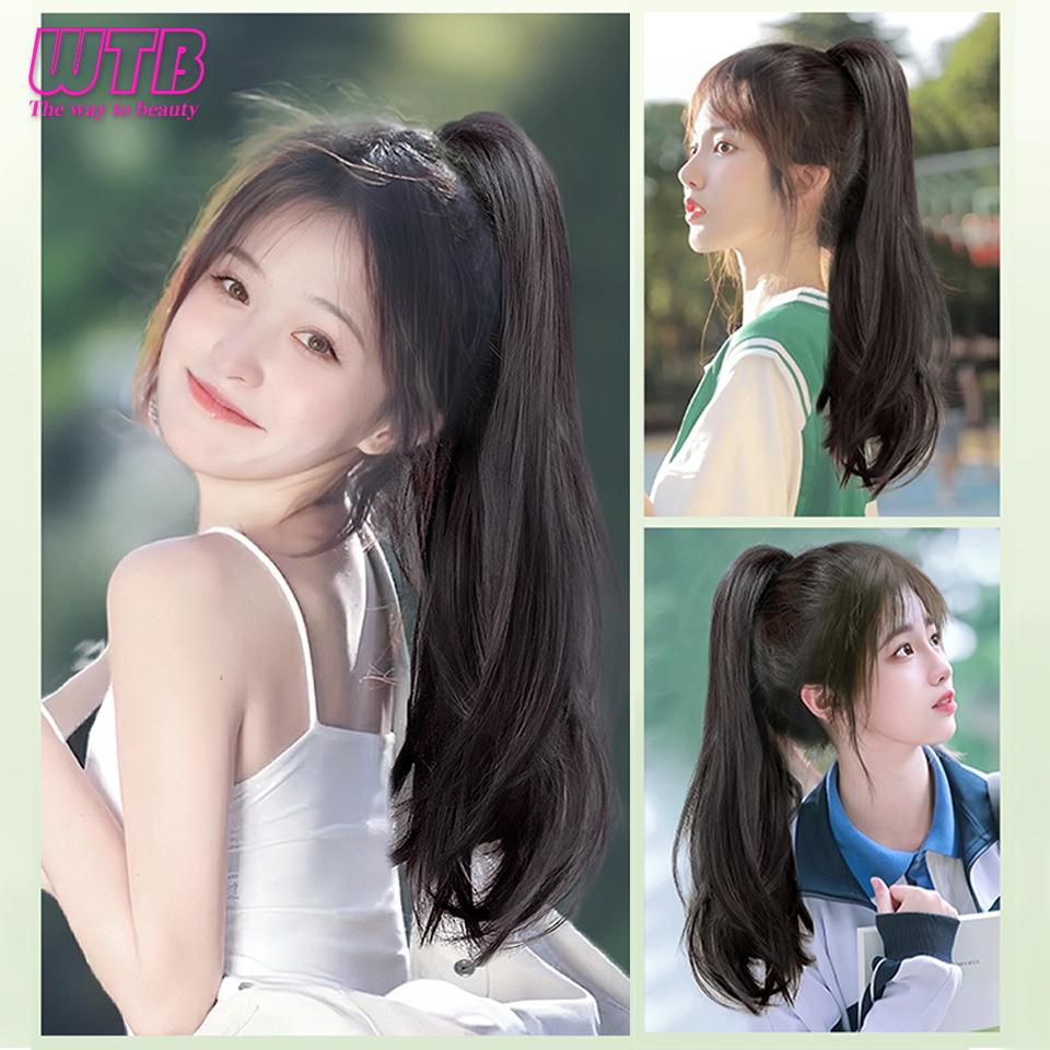 WTB Синтетический парик с хвостиком, женские длинные волосы с микровьющимися волосами, высокий хвост, натуральные длинные вьющиеся волосы для пожилых людей, искусственная коса