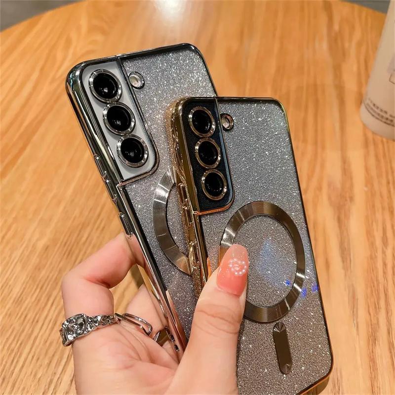 Магнитный чехол для беспроводной зарядки Samsung Galaxy S24 S21 Fe S23 S22 Ultra Plus для Magsafe Gradient Glitter Cover