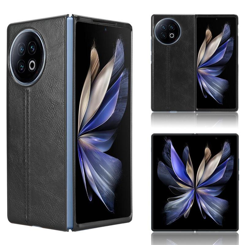 Luxury PU Leather +PC Cow Pattern Texture Phone Back Case Cover for vivo X Fold 2