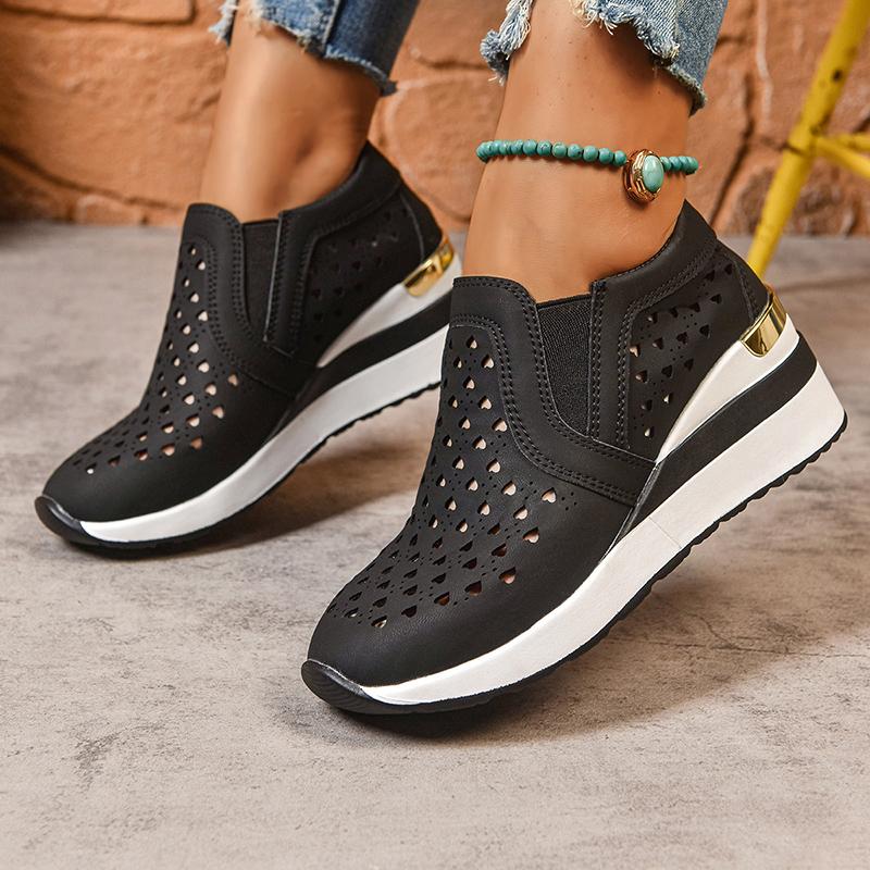 Мода 2025 Новая женская обувь Ажурные танкетки Женские кроссовки Женский большой размер Толстая подошва Лоферы Женские слипоны Дышащая повседневная обувь