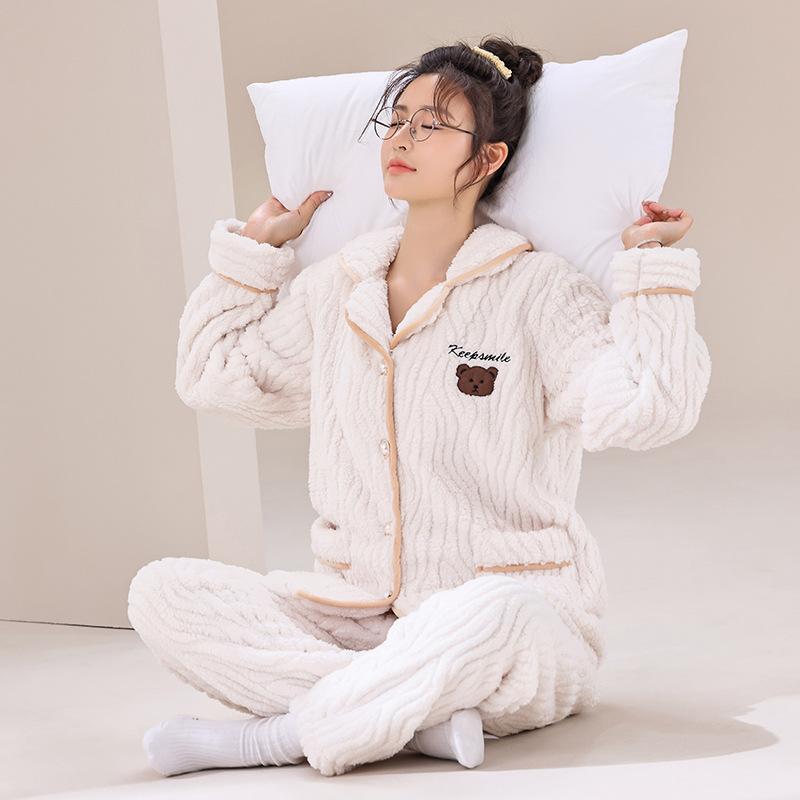 Осенне-зимняя коралловая бархатная пижама, новый кашемировый и толстый теплый двусторонний бархатный комплект, маленькая домашняя одежда с ароматным ветром, которую можно носить на улице