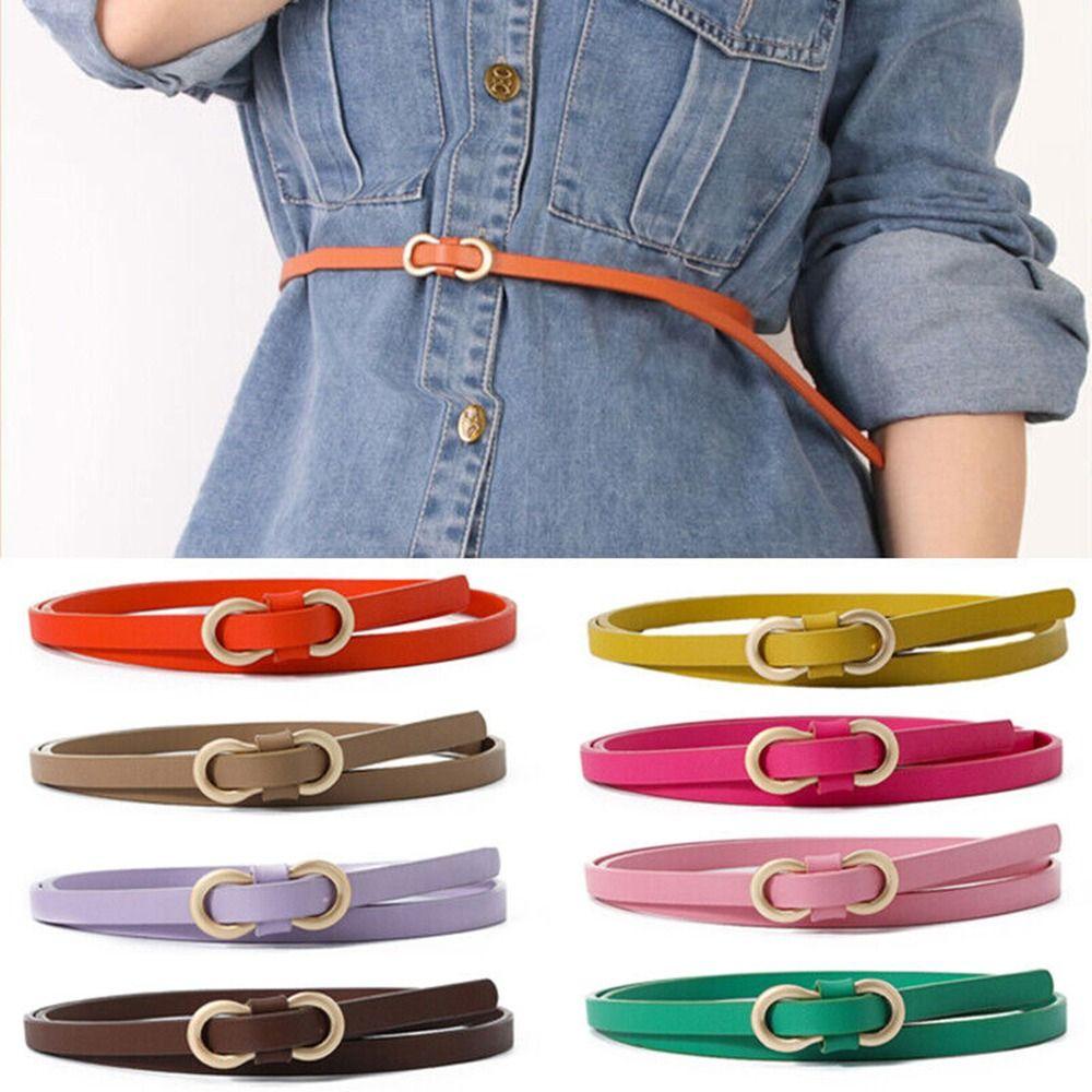 Ladies Vintage Shirt Dress Leather Belt Thin Waist Strap Trouser Dress Belts 8-Shaped Buckle Belts