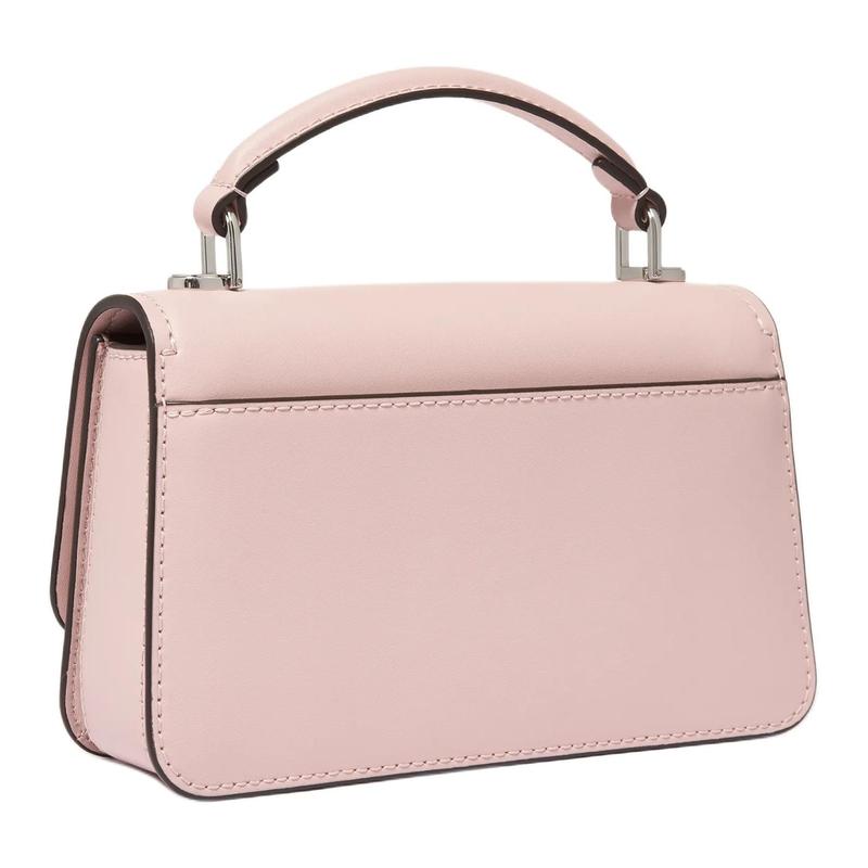 MICHAEL KORS Delancey silver logo plaque chain shoulder strap with flap closure cow split leather shoulder tote small women's light pink