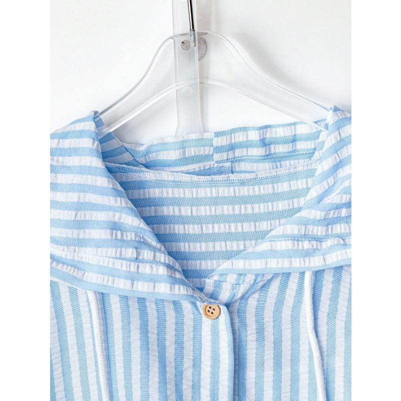 Женская ретро ленивая рубашка с капюшоном в вертикальную полоску Универсальный свободный топ с длинным рукавом