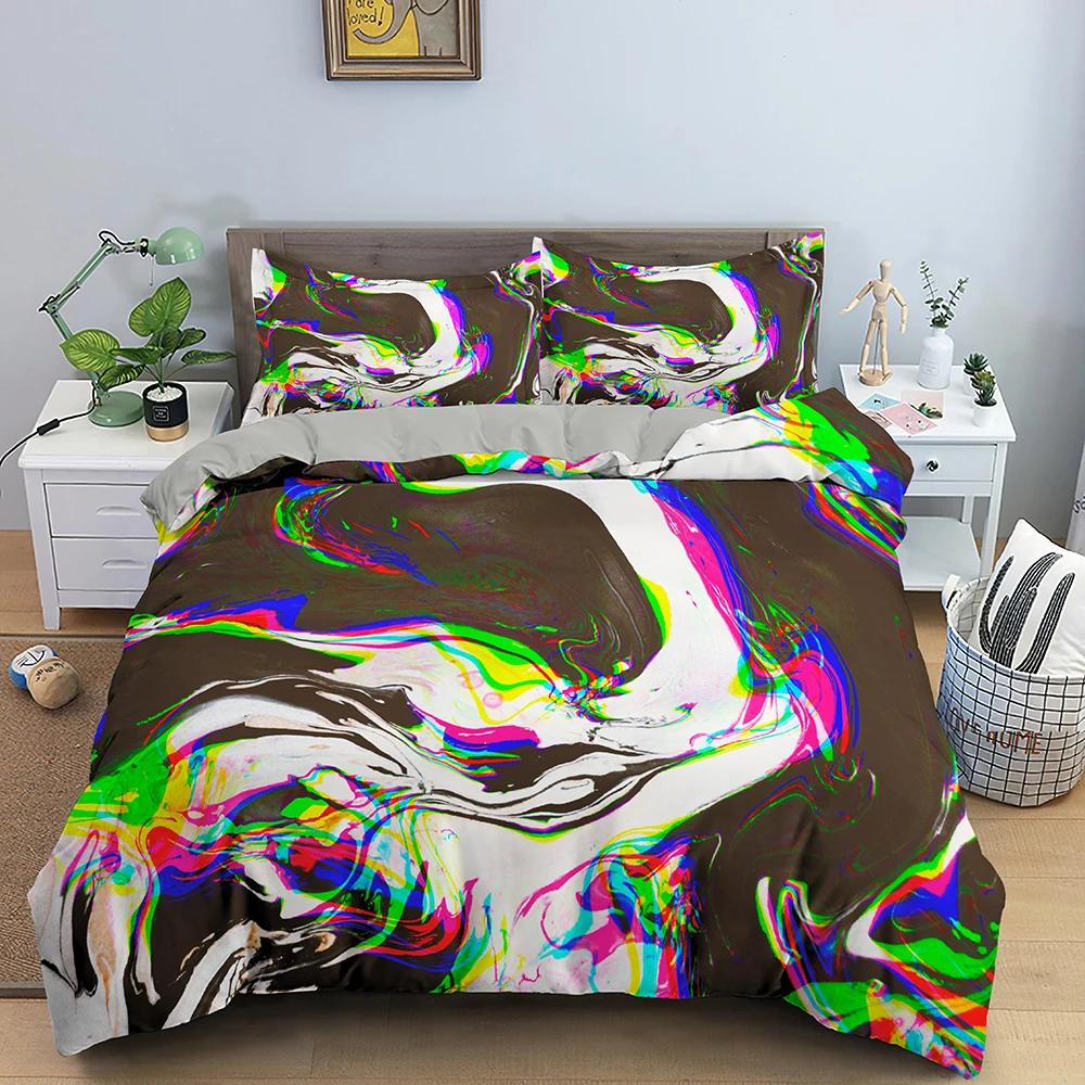 3D Abstract Duvet Cover King Queen Size Colorful Ripple Bedding Set Psychedelic Geometric Soft Comforter Cover with Pillowcase