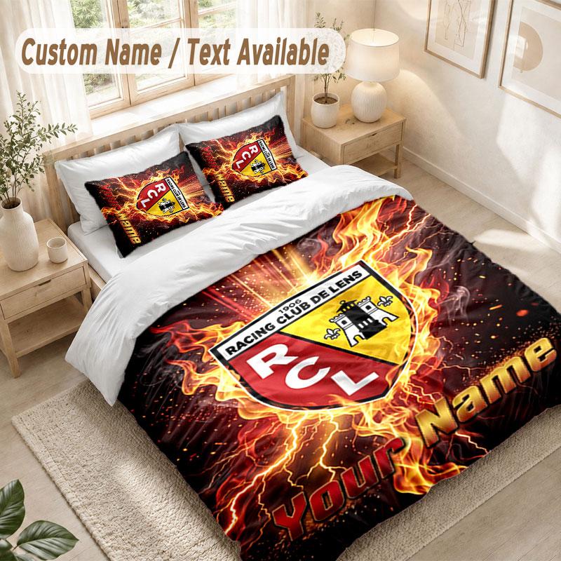 Custom Name Bedding Set 3 Piecesracing club de lens Print Duvet Cover + 2 Pillowcases Soft Bed Decor