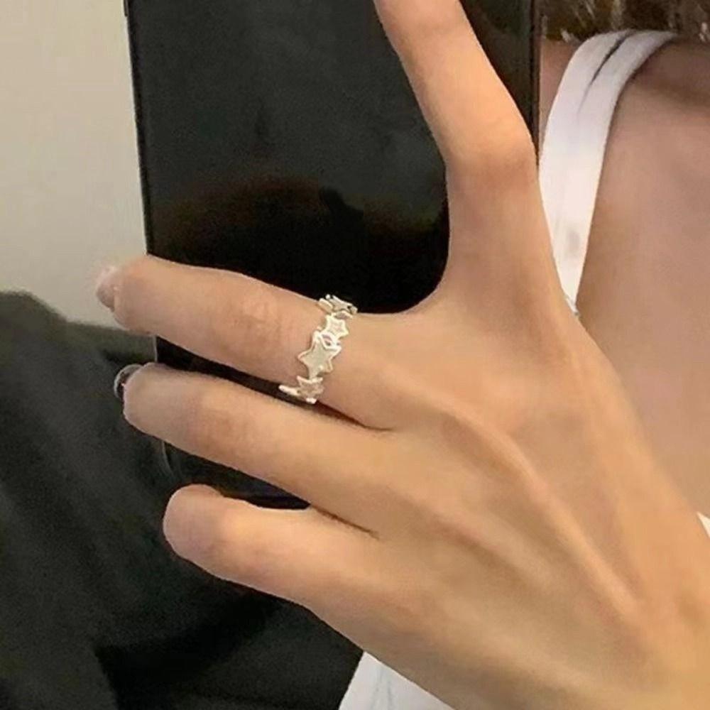 Korean Style Y2K Open Ring Geometric Finger Buckle Unique Irregular Star Ring Men