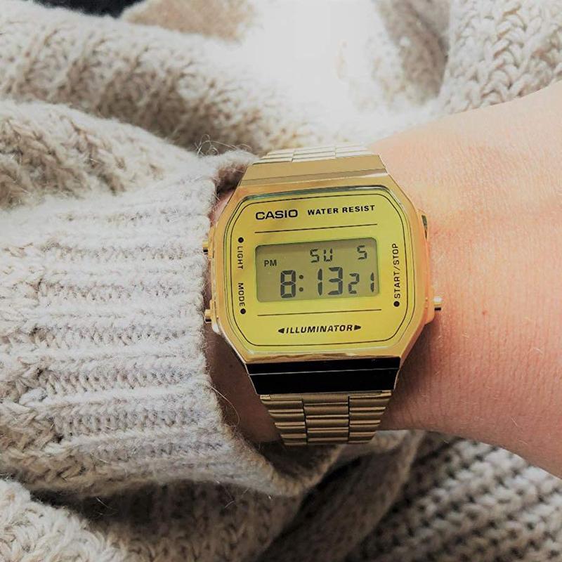 Casio Серия VINTAGE-A168 ретро классические маленькие квадратные кварцевые часы с ремешком из смолы японско-корейские часы мужские часы золотой циферблат A168WEGM-9
