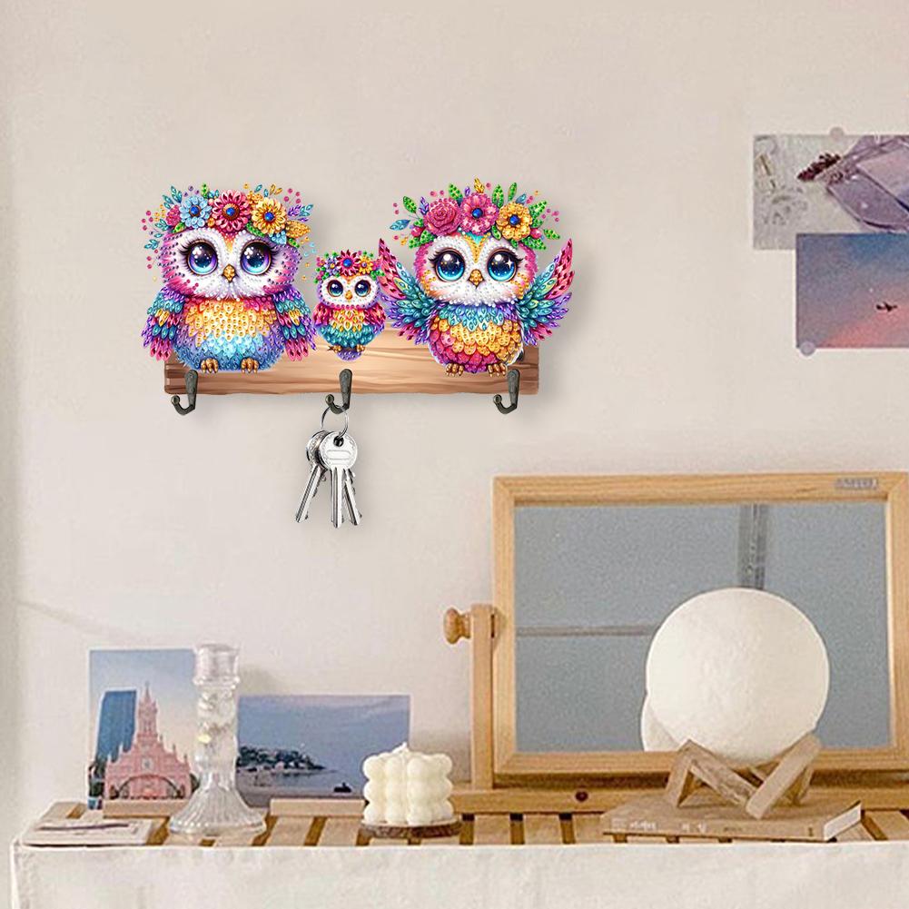 Wooden Special Shaped Animals Family Rhinestone Painting Keychain Hanger Diamond Art Craft Wall Hooks for Beginners Adults
