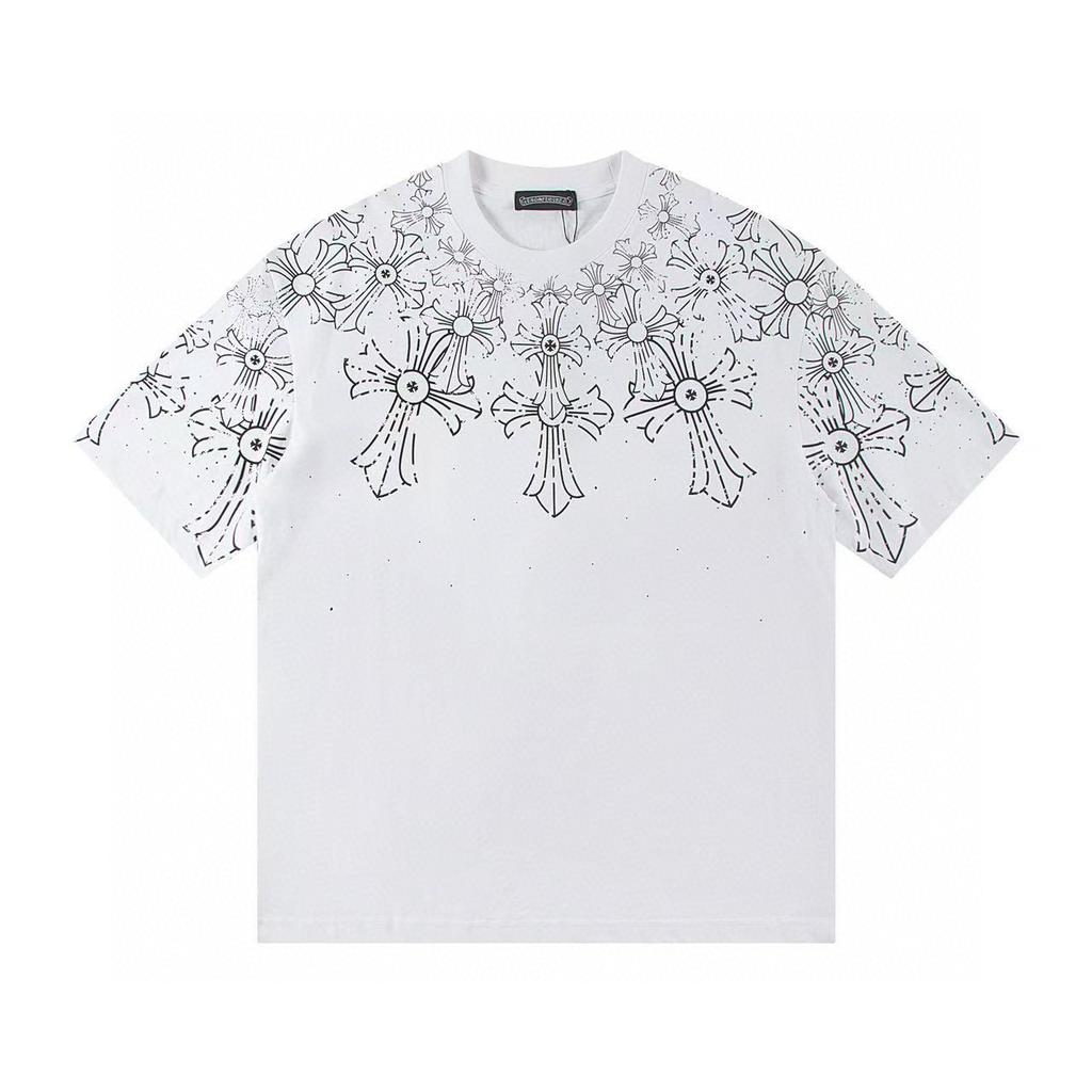 W361 CHROME HEARTS Лето 2026 Новый Высококачественный Хлопок Круглый Вырез Свободный Большой Размер Мужская и Женская Футболка Футболка для Пары