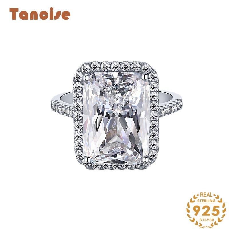 Tancise Women Classic 925 Sterling Silver Zircon Ring Ladies Jewelry Wedding Promise Party Gift